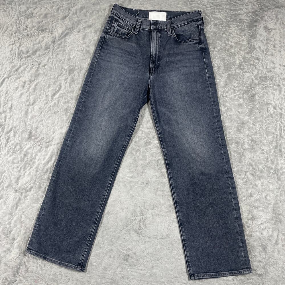 Mother Superior Jeans 27 The Rambler Zip Flood Straight Black Gray Denim